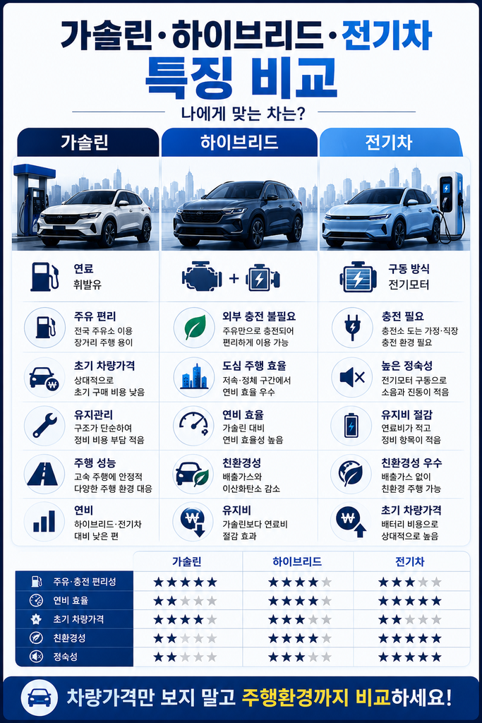 가솔린 하이브리드 전기차 비교 1