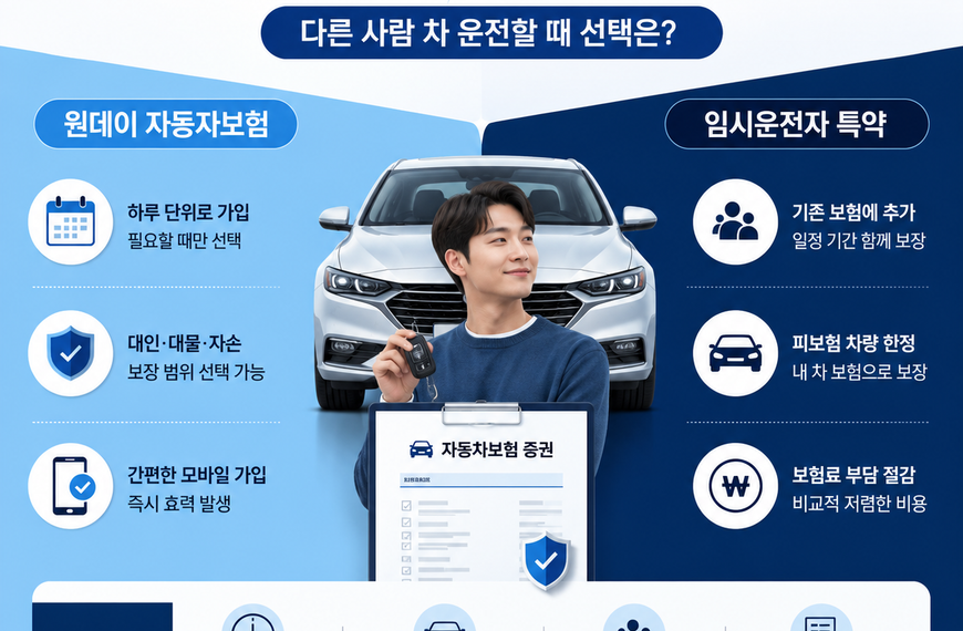 원데이 자동차보험 임시운전자 특약 차이