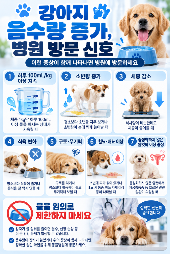 강아지 음수량 증가, 병원 방문 신호