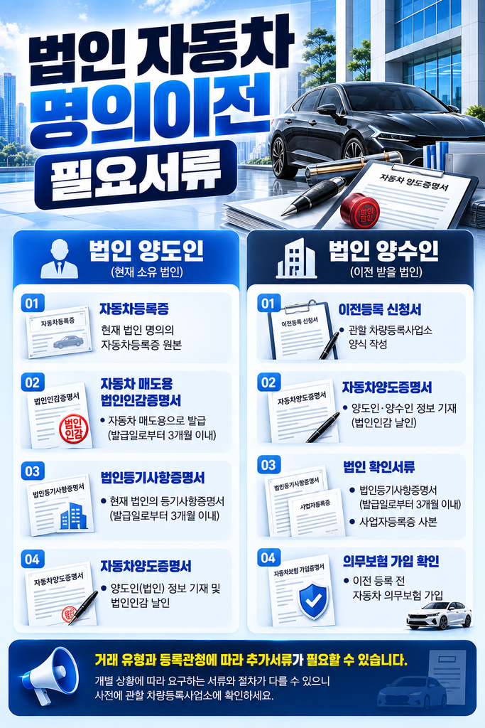 법인 자동차 명의이전 필요서류 안내