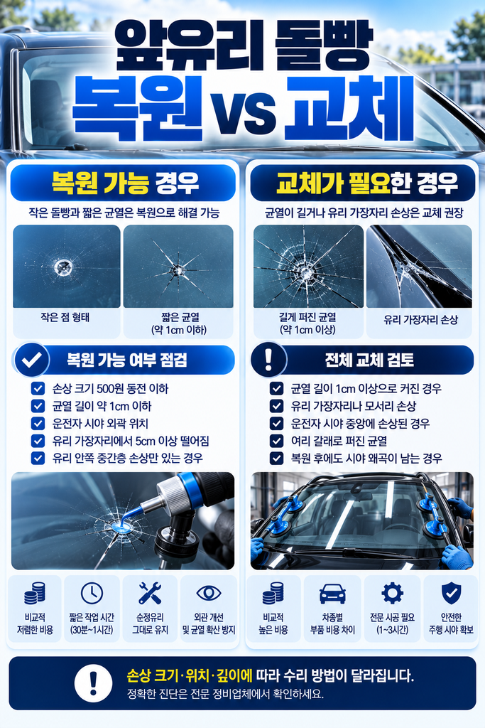 앞유리 돌빵 복원 vs 교체 안내