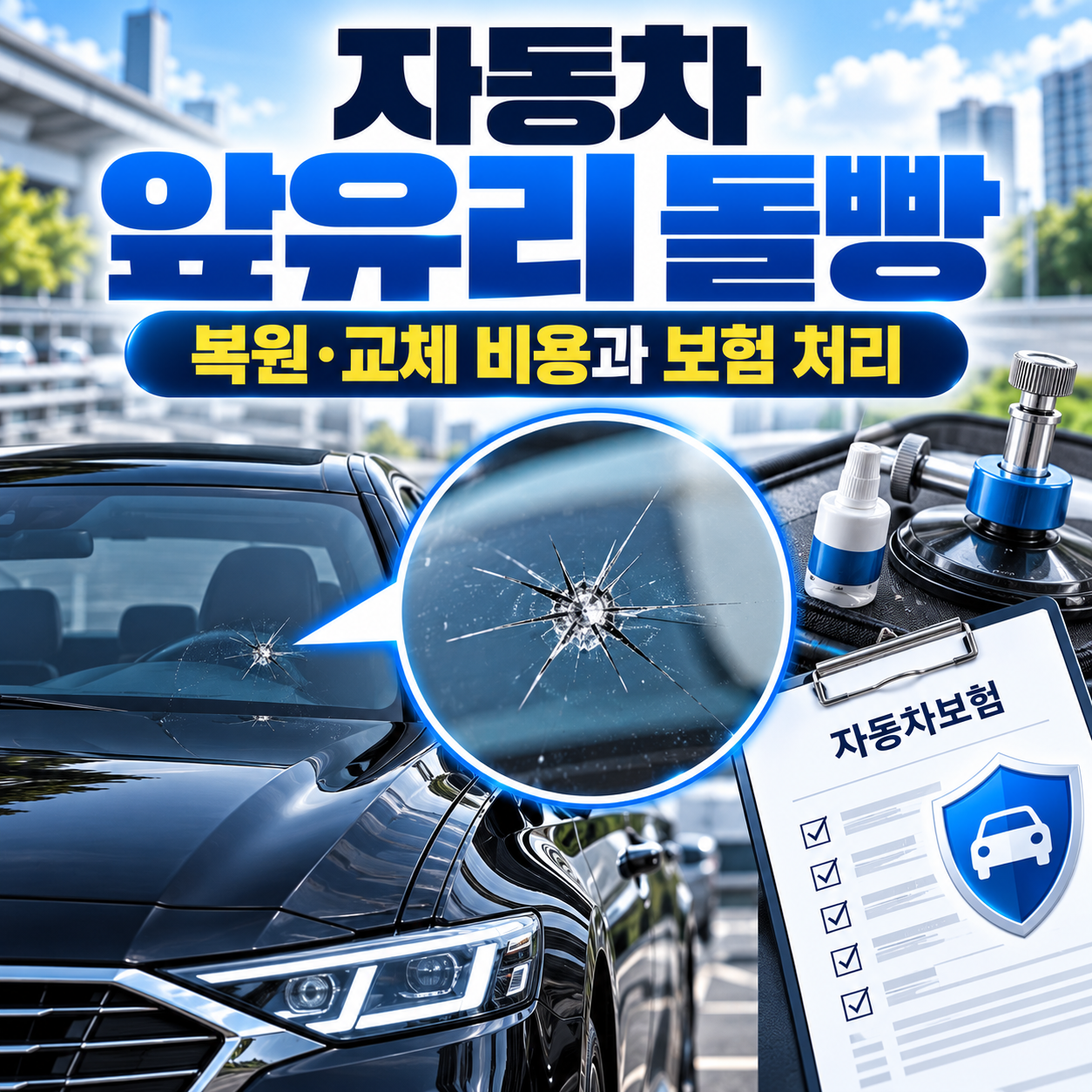 자동차 앞유리 돌빵