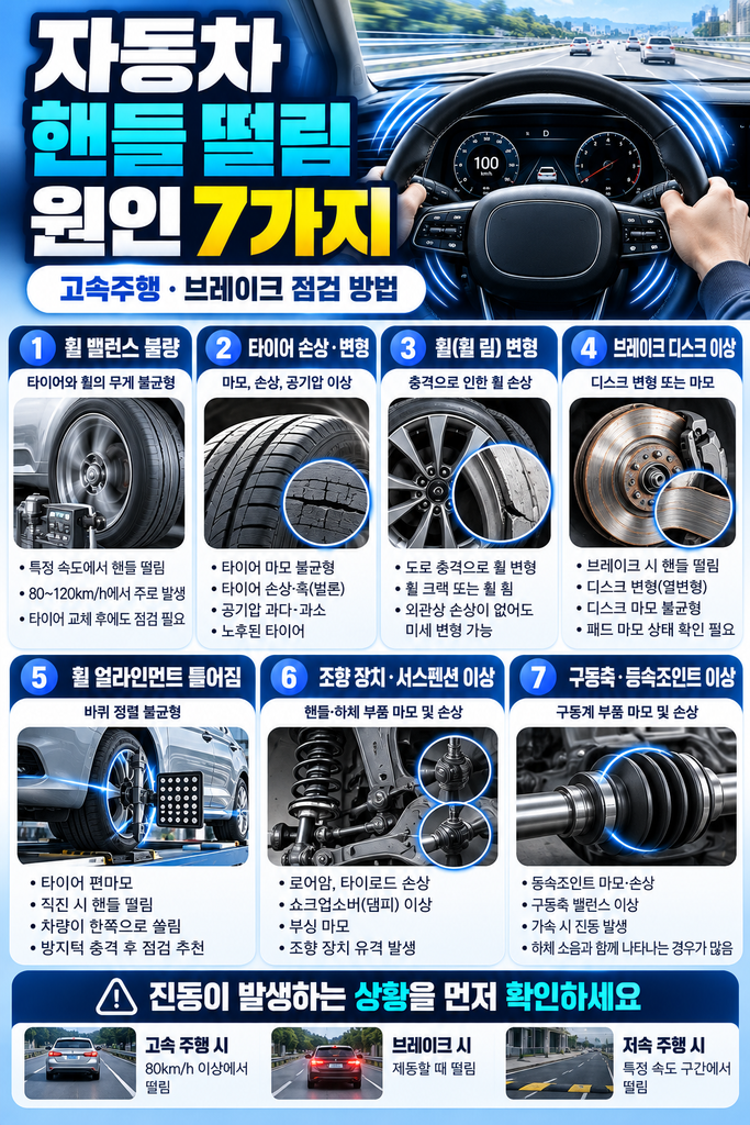 자동차 핸들 떨림 원인 7가지